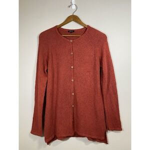 Novica Cardigan Womens SMALL Orange Red 100% Pima Cotton Long Sleeve Sweater‎